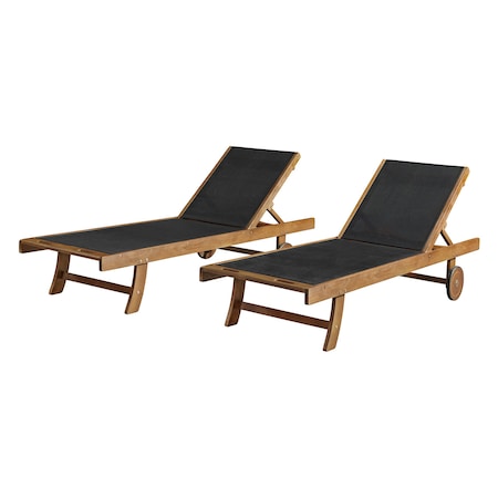 Caspian Eucalyptus Wood Outdoor Lounge Chair With Mesh Seating, Set Of 2